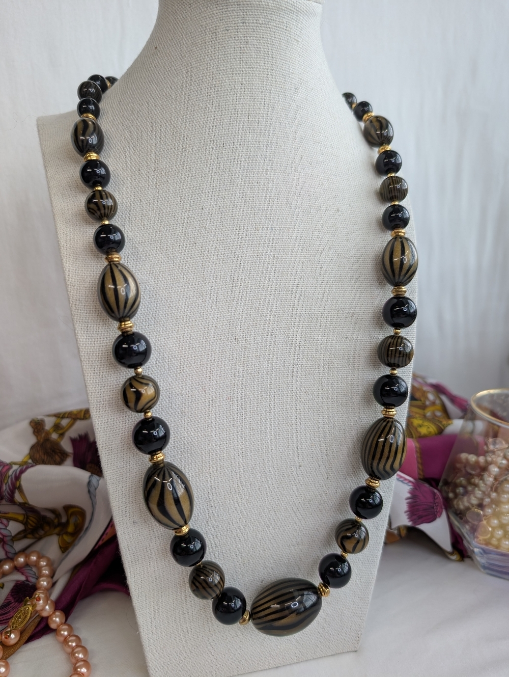 Vintage Black & Gold Beaded Statement Necklace - Estate Jewelry